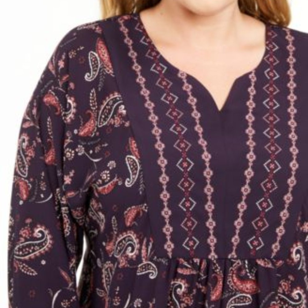 Style Co Lurex Split Neck Blouse Black Floral